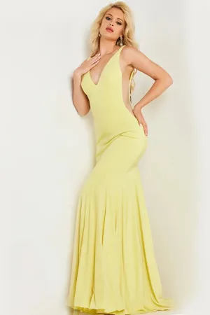 Jovani 23701 Long Prom Dress Mermaid Simple V Neck Sheer Sides Train Formal Pageant Gown